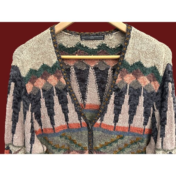 Peruvian Connection Pima Cotton Boho Geometric Cardigan Southwestern Knit XL - Picture 2 of 6